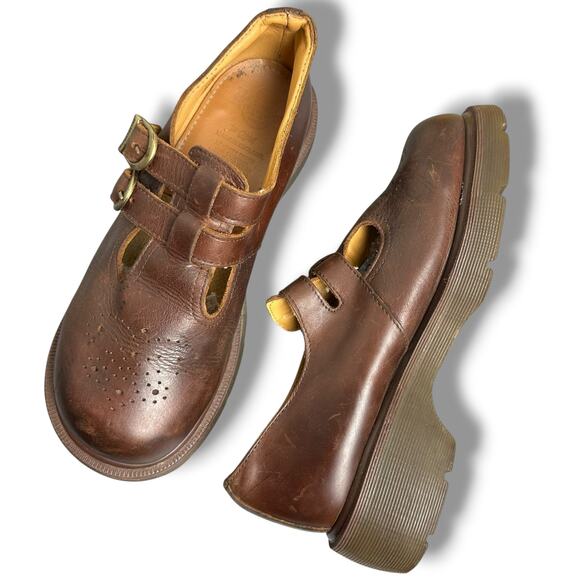 Y2K 90s Womens Dr Martens Mary Jane Brown Leather England Made 8065 Round Toe 9 - Picture 1 of 13